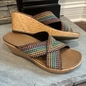 Skechers Beverlee-Delighted Women Open Toe Criss Cross Strap Wedge Sandal Sz 10